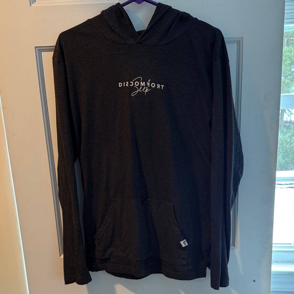 Seek Discomfort charcoal Grey/Black lightweight Hoodie Sweater
